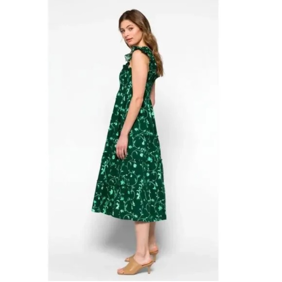 Hill House Ellie Midi Nap Dress, Green Botanical, Sz Large, Smocked Ruffled - Picture 7 of 8